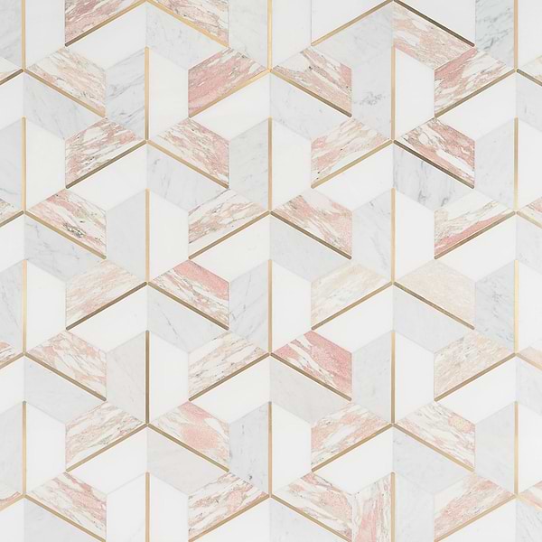 Decade Rosa Polished Marble and Brass Mosaic Tile