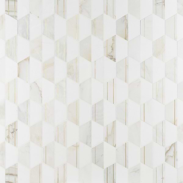 Fuse Bianco 6" Polished Marble and Brass Inlay Mosaic
