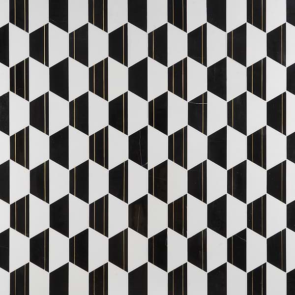Fuse Nero 6" Polished Marble and Brass Inlay Mosaic