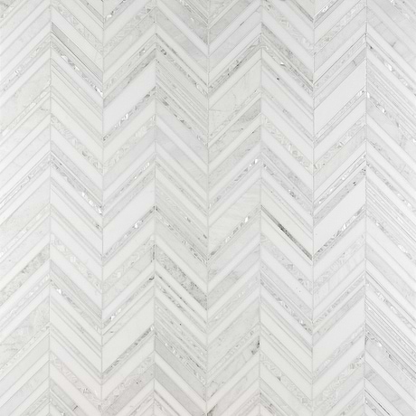 Aya White Polished Marble and Pearl Mosaic Tile