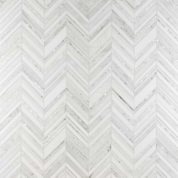 Aya White Polished Marble and Pearl Mosaic Tile