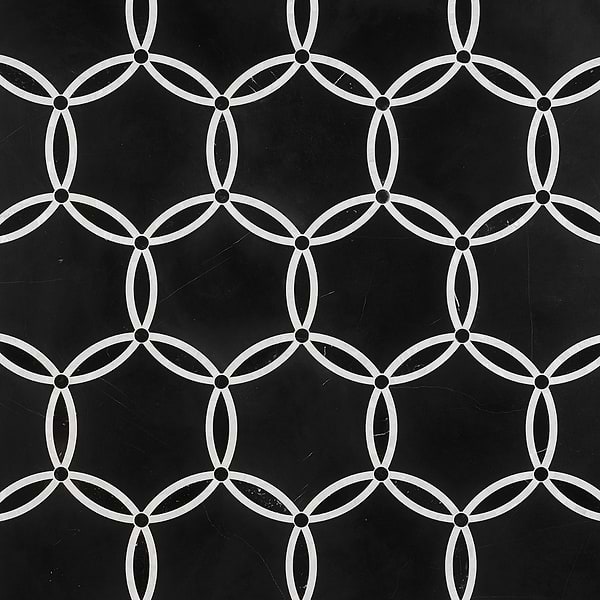 Celine Nero Polished Black Marble and Pearl Mosaic Tile