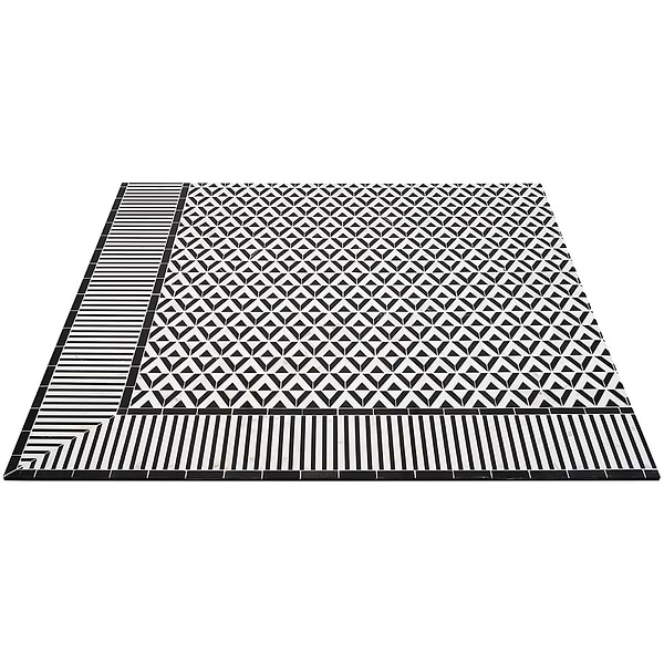 Monroe Border Calacatta and Black Jade 7.87x8.30 Marble Mosaic Tile