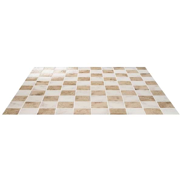 Greta Checkerboard Sand Beige and Seashell White 5x5 Glossy Textured Porcelain Tile