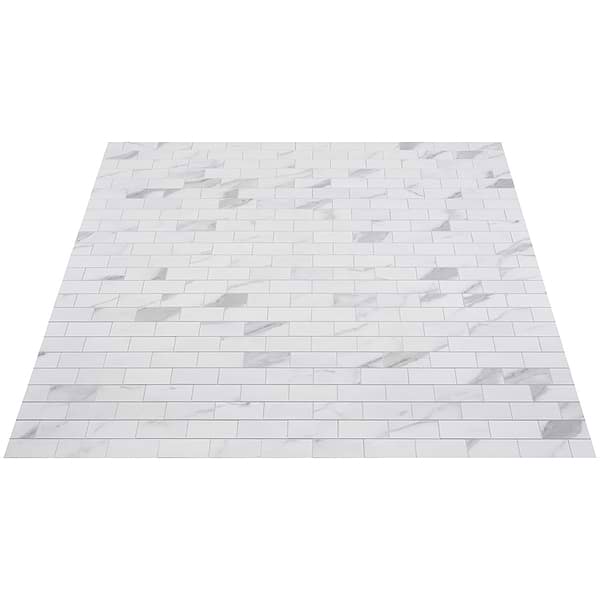 Calacatta LPS White 2x4 Brick Solid Core Peel & Stick Self Adhesive Marble Look Matte Tile