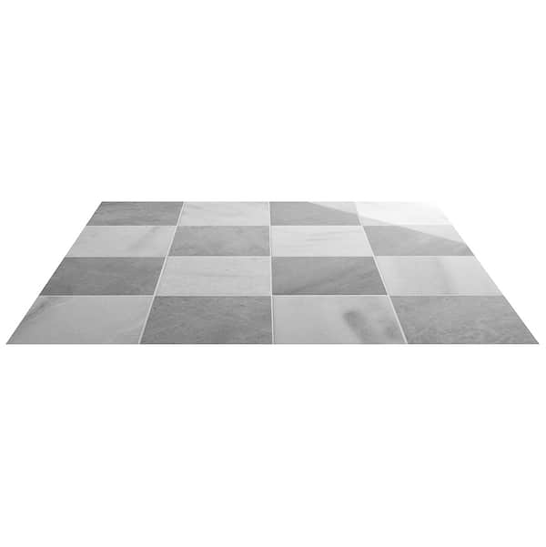 Alterno Biarritz White and Earth Gray 12x12 Polished Marble Checkerboard Tile