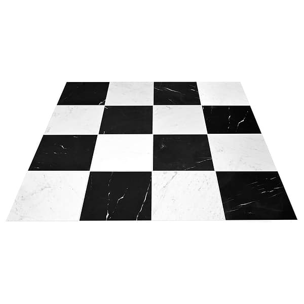 Alterno Black Silk and Bianco Carrara White 12x12 Honed Marble Checkerboard Tile