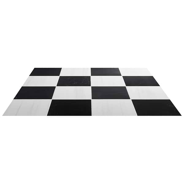 Alterno Black Silk and Glacier White Select 12x12 Honed Marble Checkerboard Tile