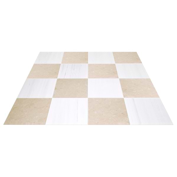 Alterno Crema Ella Beige and Glacier White Extra 12x12 Honed Marble Checkerboard Tile