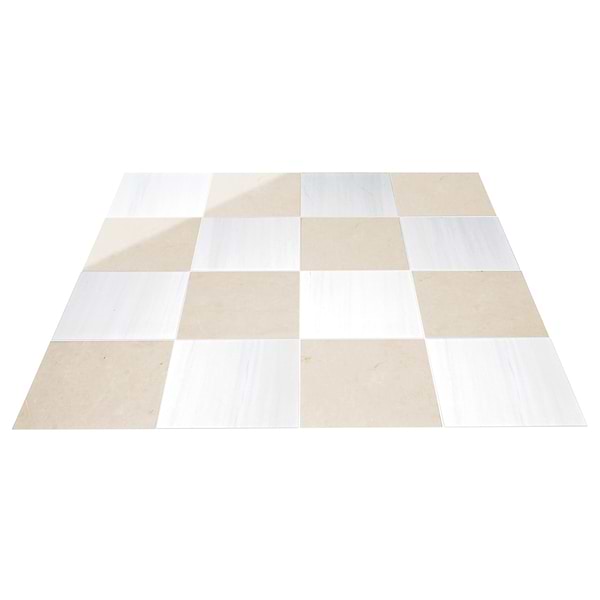 Alterno Crema Ella Beige and Glacier White Extra 12x12 Polished Marble Checkerboard Tile