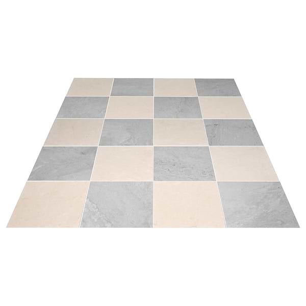 Alterno Earth Gray and Crema Ella Beige 12x12 Honed Marble Checkerboard Tile