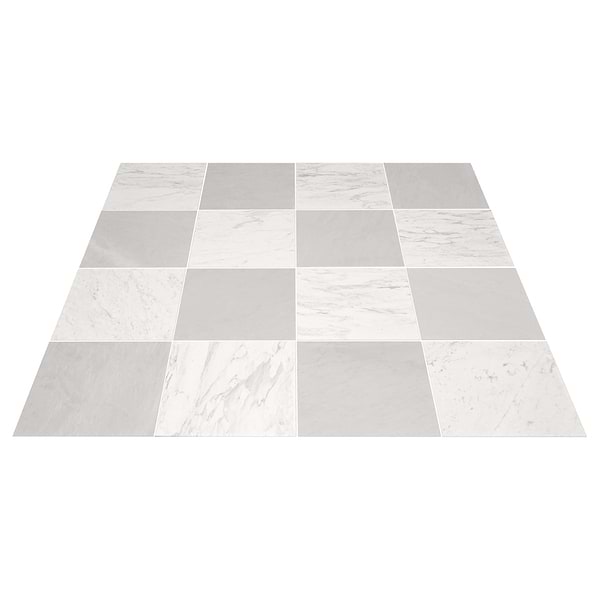 Alterno Volakas White and Ice Gray 12x12 Honed Marble Checkerboard Tile