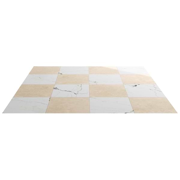 Fortunato Calacatta White and Marfil Beige 12x12 Polished Porcelain Checkerboard Tile