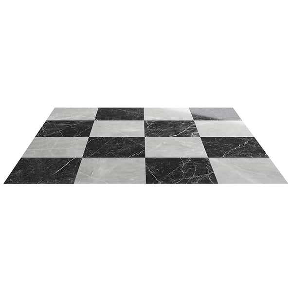Fortunato Amani Gray and Nero Marquina Black 12x12 Polished Porcelain Checkerboard Tile