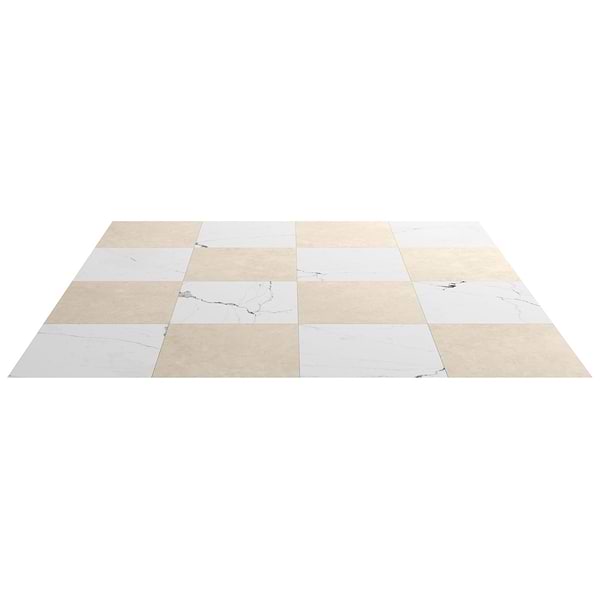 Fortunato Calacatta White and Marfil Beige 12x12 Matte Porcelain Checkerboard Tile