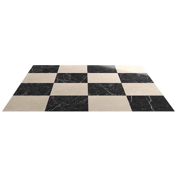Fortunato Marfil Beige and Nero Marquina Black 12x12 Polished Porcelain Checkerboard Tile