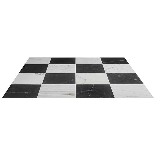 Avanti Nero Marquina Black and Calacatta Gold 12x12 Tumbled Marble Checkerboard Tile