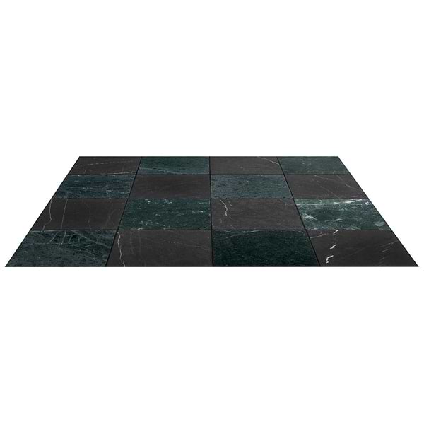 Avanti Nero Marquina Black and Verde Green 12x12 Tumbled Marble Checkerboard Tile