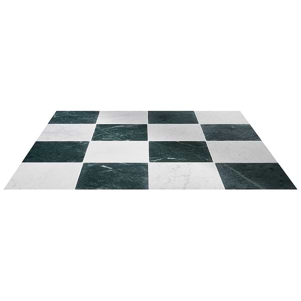 Avanti Verde Green and Bianco Carrara White 12x12 Tumbled Marble Checkerboard Tile
