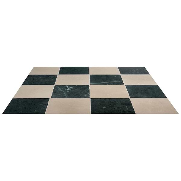 Avanti Verde Green and Crema Marfil Beige 12x12 Tumbled Marble Checkerboard Tile
