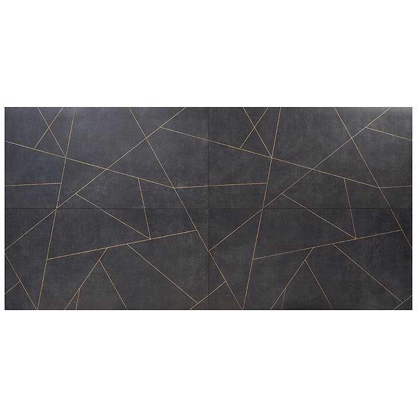 Whitney Ardesia Charcoal Black and Gold Line 24x48 Artisan Decor Matte Porcelain Wall Tile