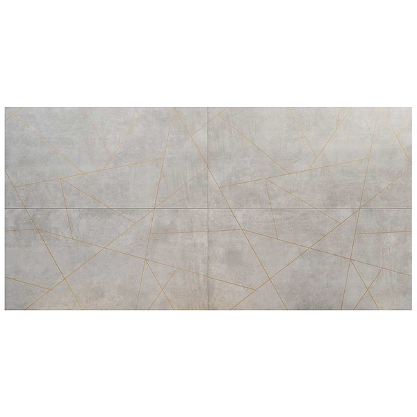 Whitney Cemento Gray and Gold Line 24x48 Artisan Decor Matte Porcelain Wall Tile