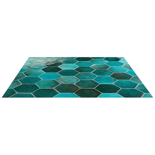 Breeze Tide Turquoise 8" Hexagon Crackled Glossy Terracotta Tile