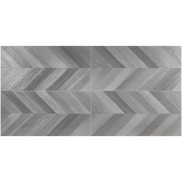 Sculpt Chevron Gray 24x48 Natural Porcelain Tile