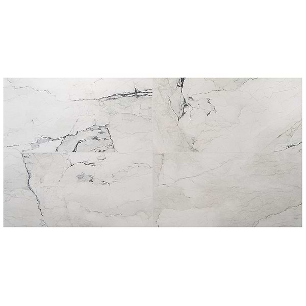 Romani Camouflage White 3D Textured Veining 24x48 Marble Look Satin Porcelain Tile