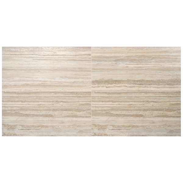 Romani Travertine Hazelnut Beige 3D Textured Veining 24x48 Stone Look Satin Porcelain Tile