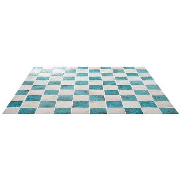 Greta Checkerboard Lagoon Blue and Seashell White 5x5 Glossy Textured Porcelain Tile