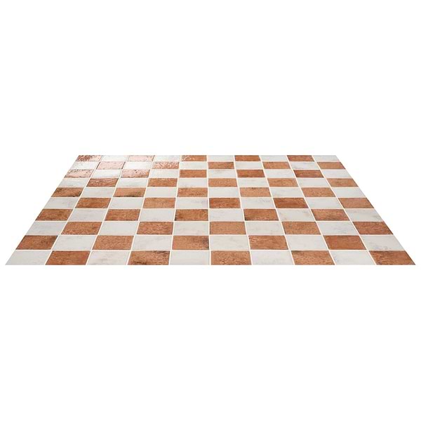 Greta Checkerboard Sunset Terracotta and Seashell White 5x5 Glossy Textured Porcelain Tile