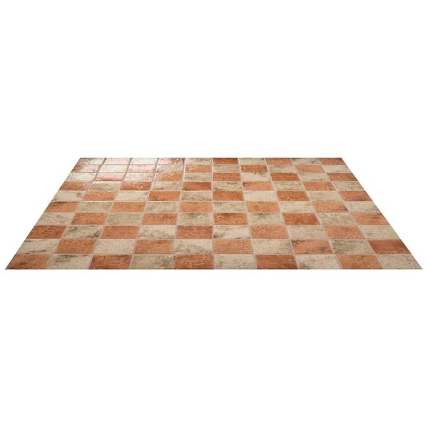 Greta Checkerboard Sunset Terracotta and Sand Beige 5x5 Glossy Textured Porcelain Tile