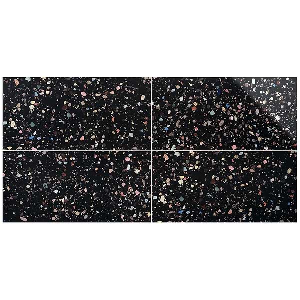 Bejeweled Black Multicolor 24x48 Terrazzo Look Polished Porcelain Tile