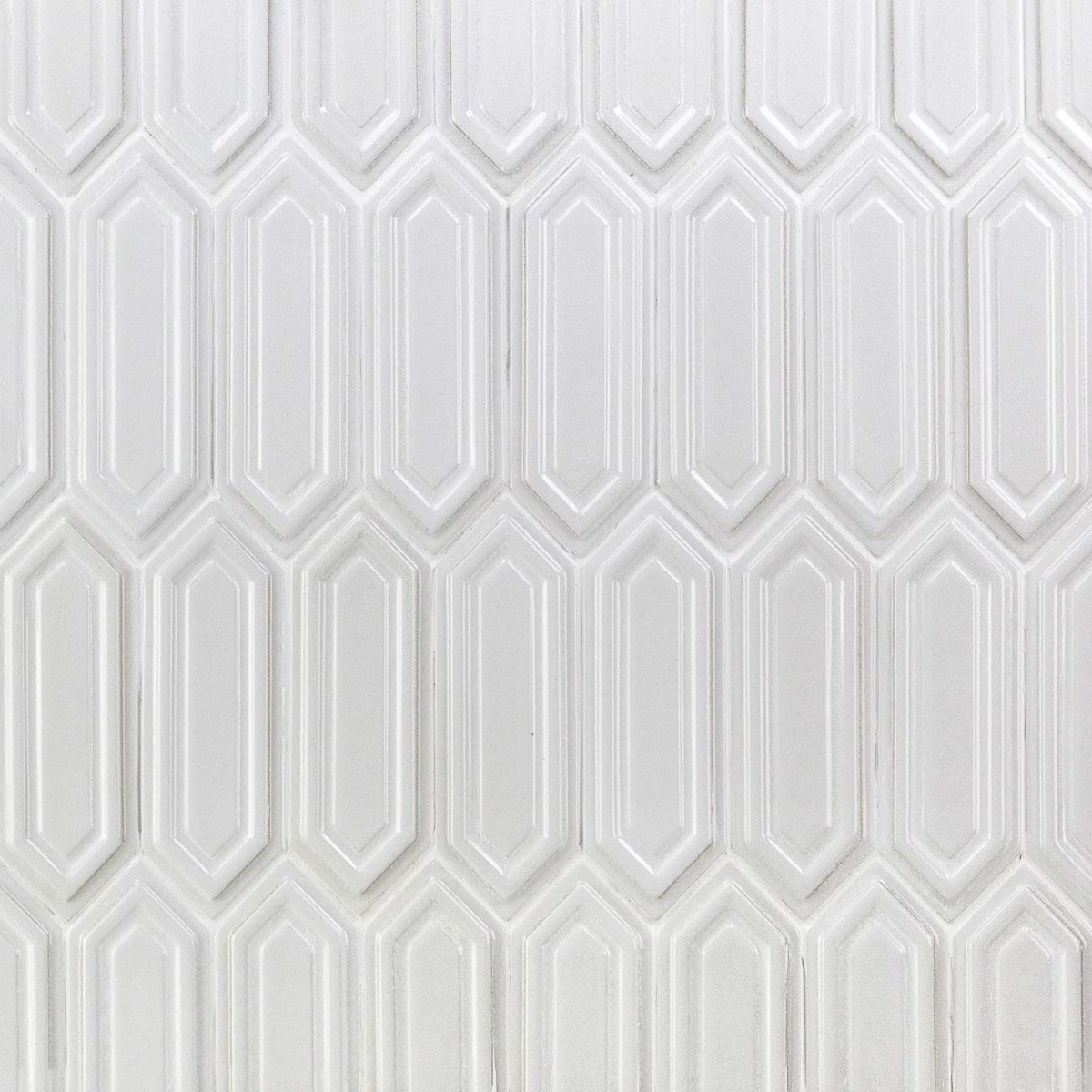 Nabi Picket Glacier White 3x9 Crackled Glossy Glass Mosaic Tile