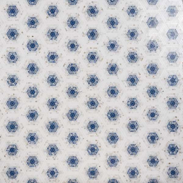 Ako Azul Blue 6" Hexagon Marble Micro Mosaic Tile