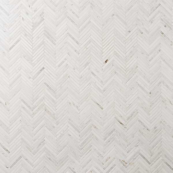 Alaska White 1/2"x4" Herringbone Polished Marble Mosaic Tile