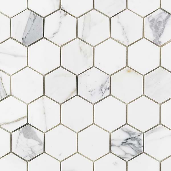 Calacatta 2" Hexagon Polished Marble Tile 