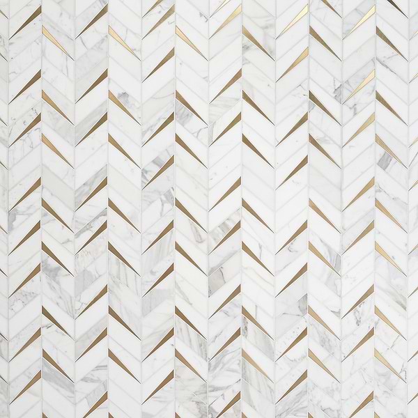 Vara Calacatta Polished Marble and Brass Mosaic Tile