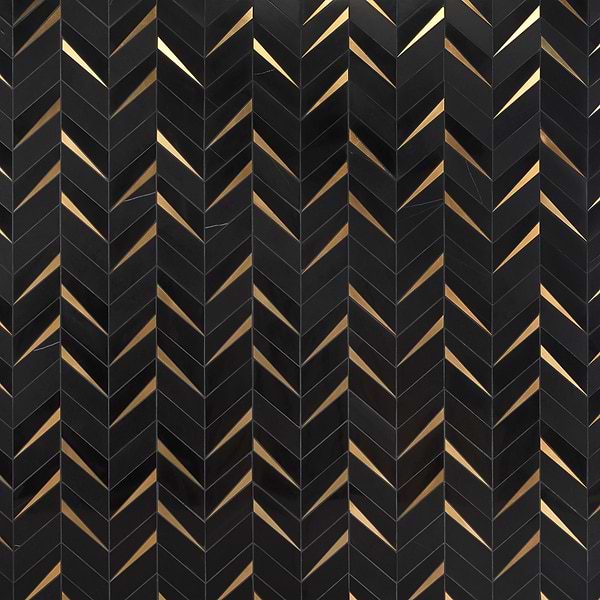 Vara Nero Polished Marble and Brass Mosaic Tile