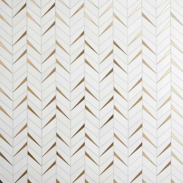 Vara Thassos Polished Marble and Brass Mosaic Tile