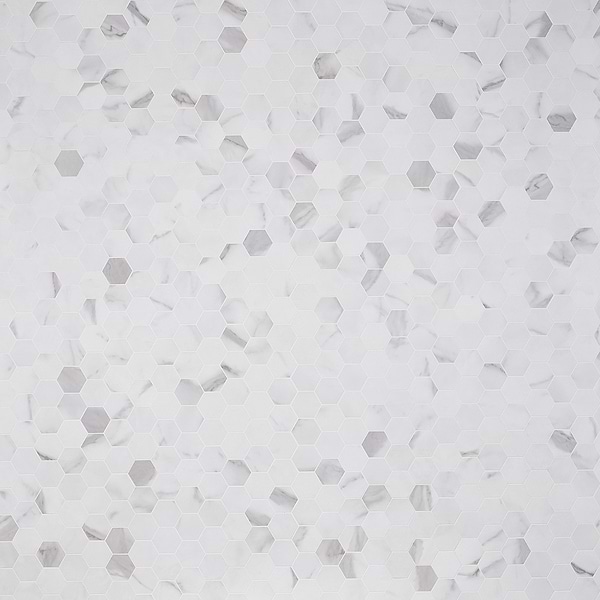 Calacatta White 2" Hexagon Peel & Stick Self Adhesive Marble Look Matte Mosaic Wall Tile