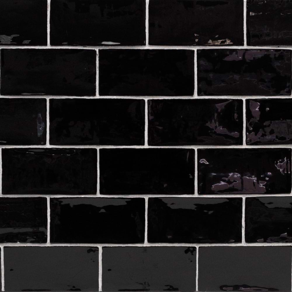 Lancaster Noir Black 3x6 Polished Ceramic Wall Tile