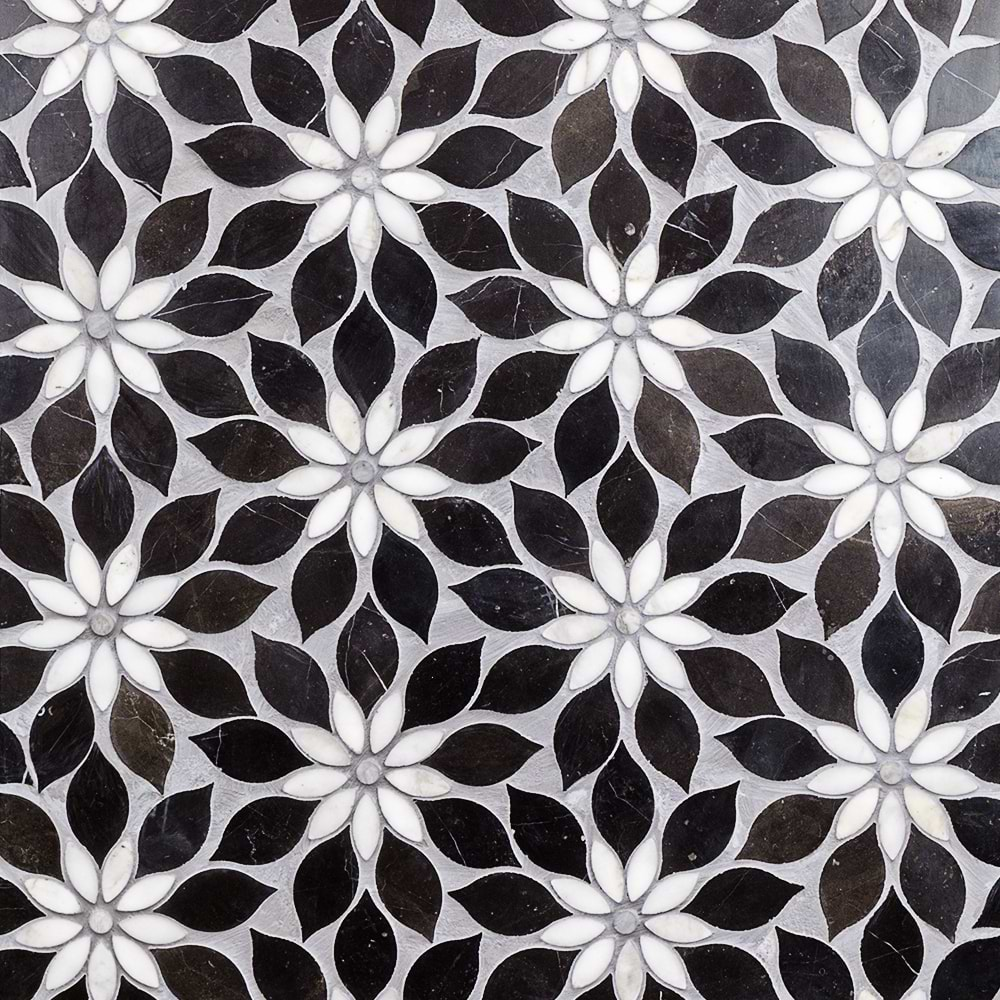 Wildflower Calacatta and Black Jade Horizon Marble Polished Tile