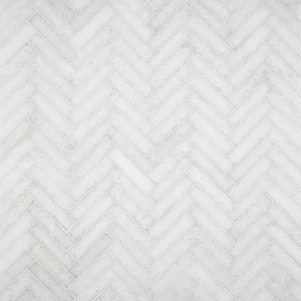 Snow White 1x4 Herringbone Honed Marble Mosaic