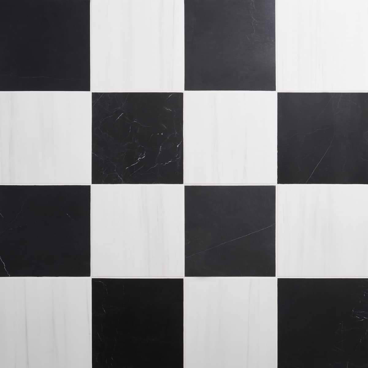 Alterno Black Silk and Glacier White Select 12x12 Honed Marble Checkerboard Tile