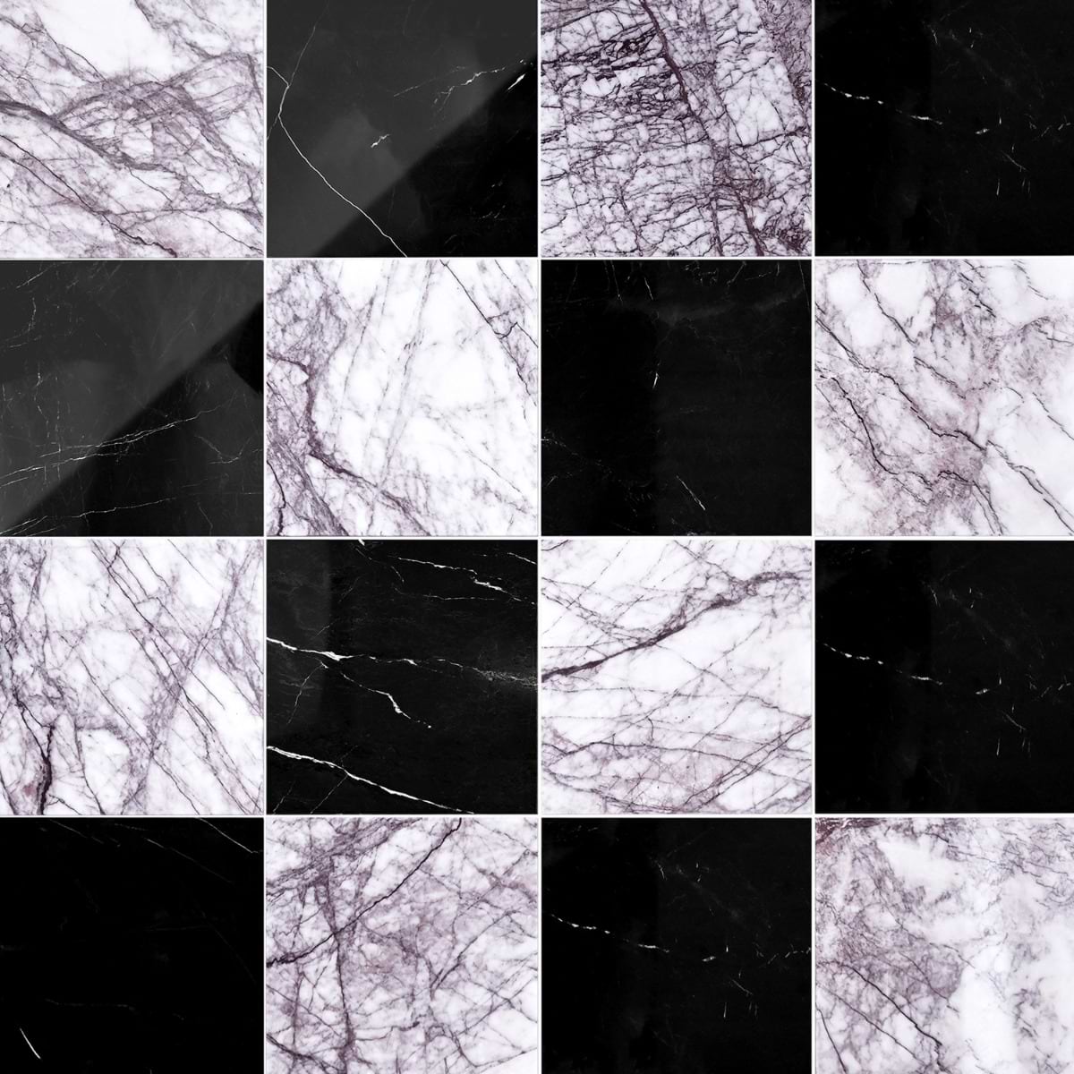 Alterno Black Silk and Lilac 12x12 Polished Marble Checkerboard Tile