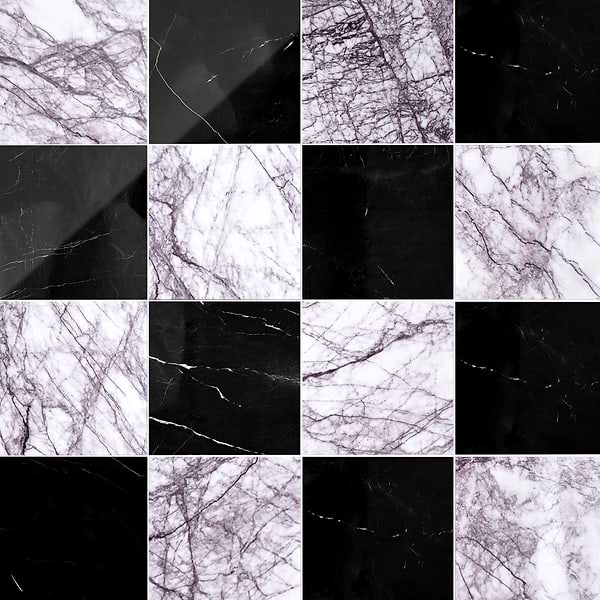 Alterno Black Silk and Lilac 12x12 Polished Marble Checkerboard Tile