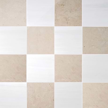 Alterno Crema Ella Beige and Glacier White Select 12x12 Polished Marble Checkerboard Tile