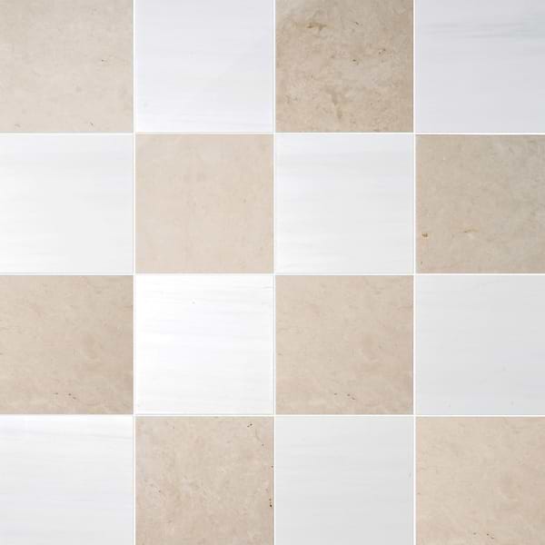 Alterno Crema Ella Beige and Glacier White Extra 12x12 Polished Marble Checkerboard Tile